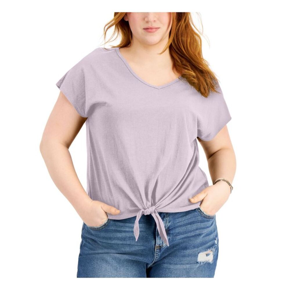 STYLE & COMPANY Womens Pink Tie-front Short Sleeve V Neck Top Plus 0X - Picture 1 of 1